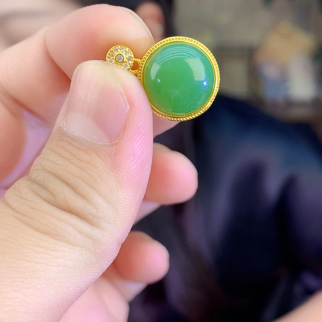 吊坠(不含链)银S925镶嵌和田玉（碧玉）吊坠