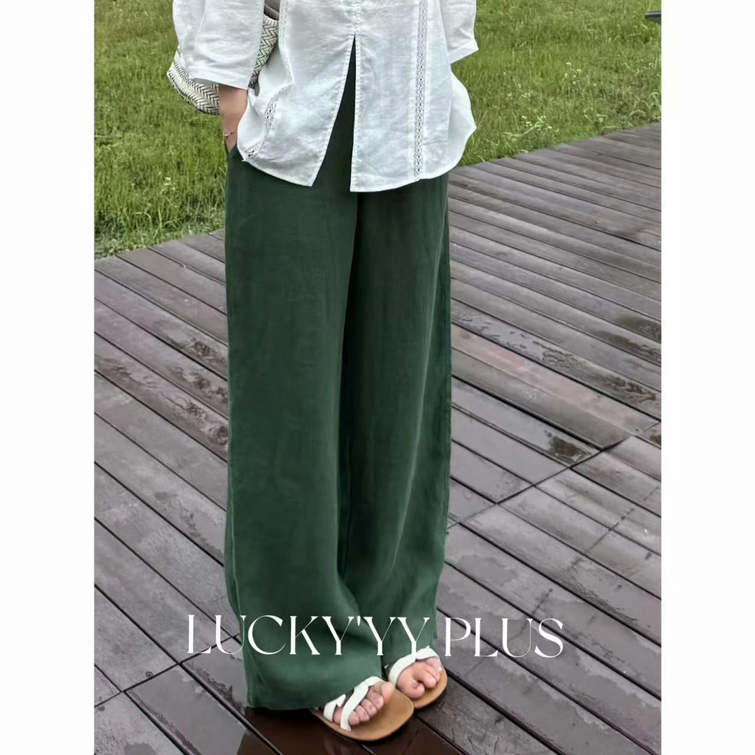 LUCKYYY 高品定制满分亚麻垂感半松紧腰头微宽松阔腿裤 B1893