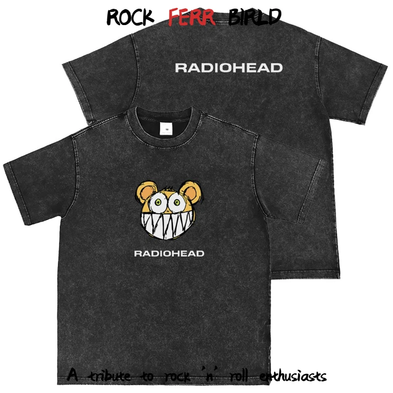 Radiohead电台司令乐队水洗做旧灰复古美式街头摇滚背心长短袖T恤