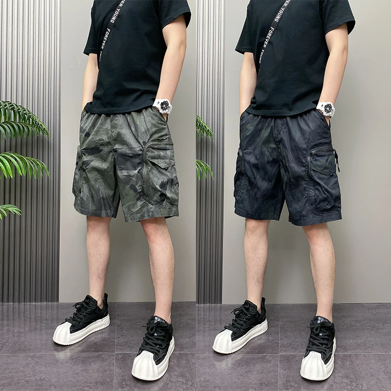2025年夏季薄款潮流韩版痞帅个性设计感迷彩青年男士休闲五分短裤