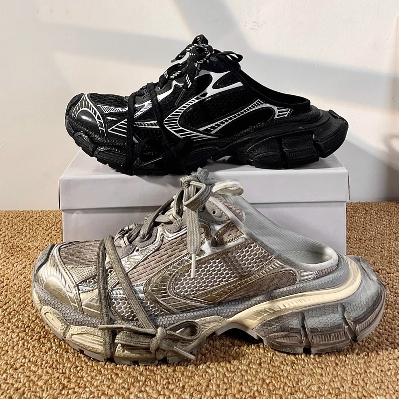 品质镜像~夏季外穿厚底包头拖巴黎3xl老爹鞋半拖运动休闲凉鞋男女