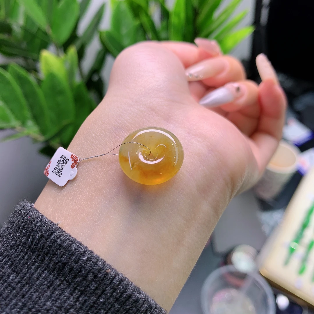 缅甸天然翡翠A货冰红黄翡平安扣