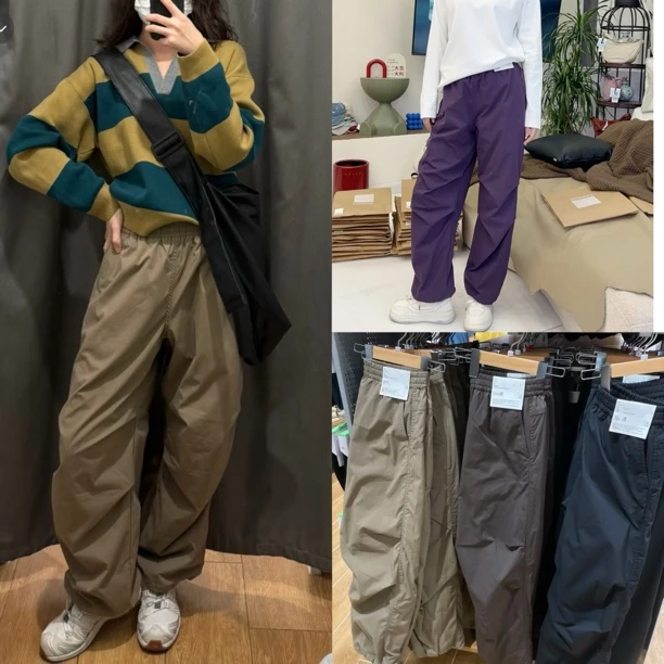 商柜在售 冬季 情侣加绒加厚宽松直筒显瘦伞兵裤休闲长裤