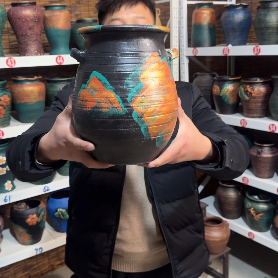 红陶红陶浮雕花盆炸炸炸