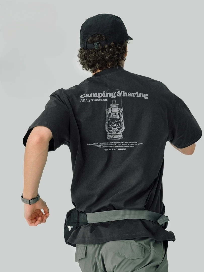 【100%纯棉】户外男士美式运动休闲夏季宽松透气半袖印花圆领翻领