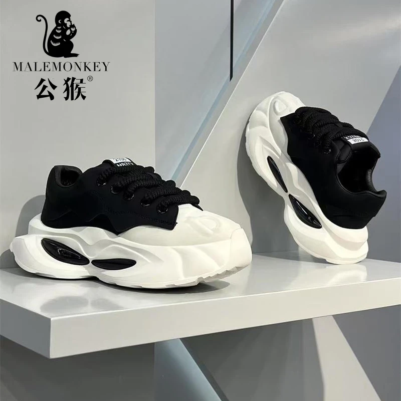 公猴官方正版男鞋春季防滑厚底增高老爹子鞋舒适运动休闲鞋-CF005