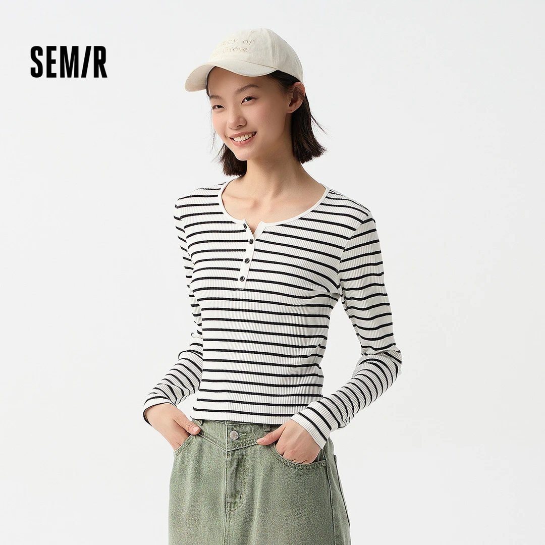 森马长袖T恤女短款百搭小个子打底衫春休闲显瘦紧身圆领上衣气质