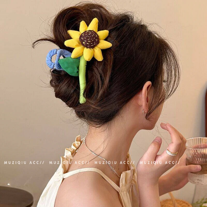 木子秋夏日可爱向日葵花朵盘发抓夹高级感气质时尚温柔简约搭发夹