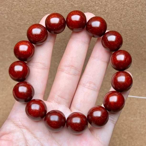 印度小叶紫檀满金星1.5 鸡血红泥料5A顶泥手串檀香紫檀无胶无蜡