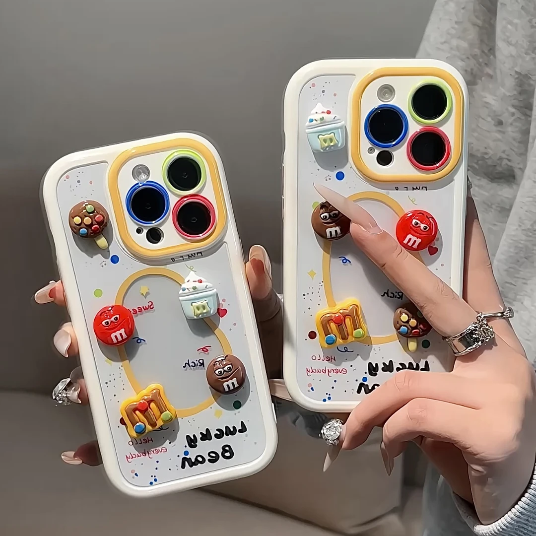 卡通立体M豆适用iPhone苹果15/16手机壳13套14女华为vivo小米oppo