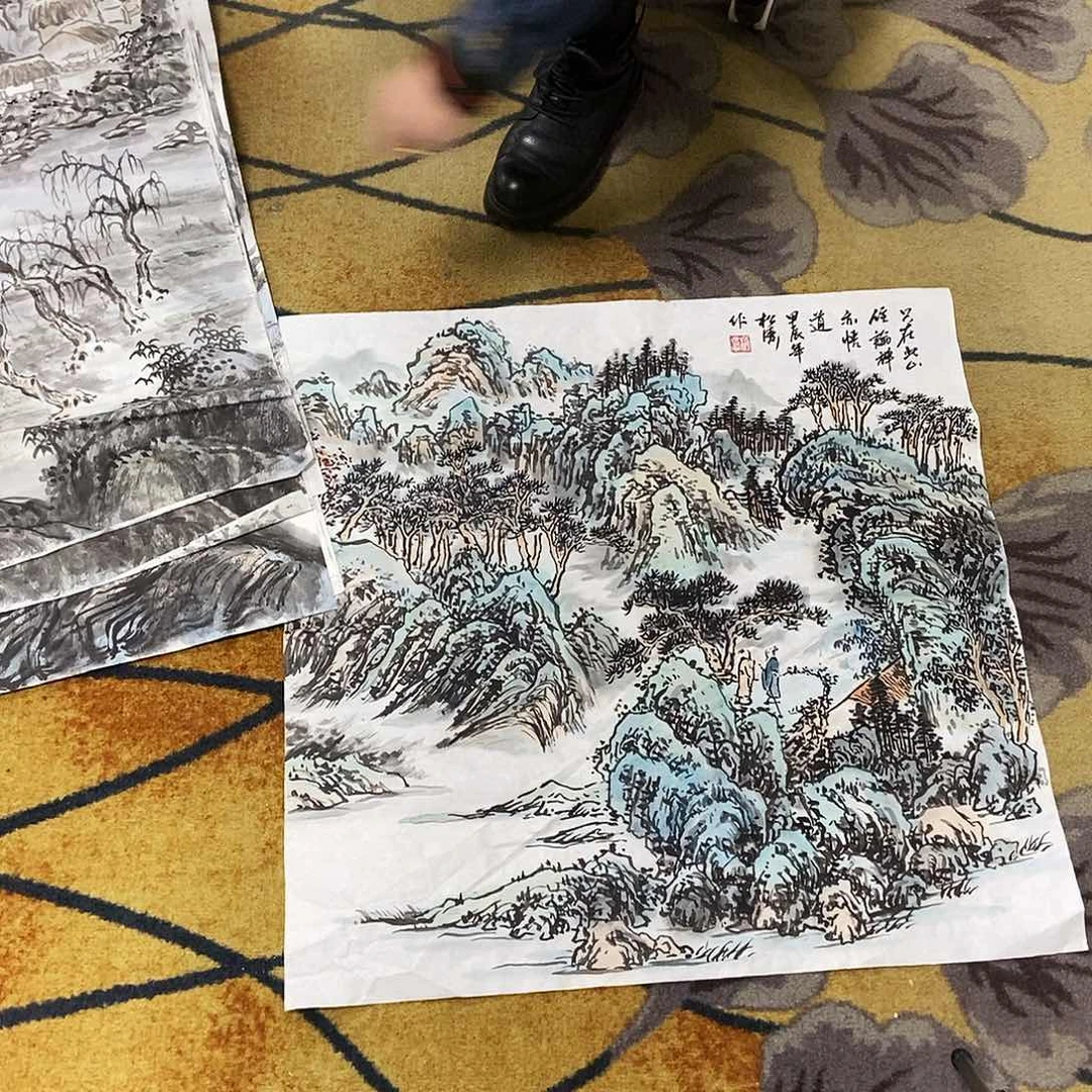 国画蚂*谭松涛手绘山水68.68