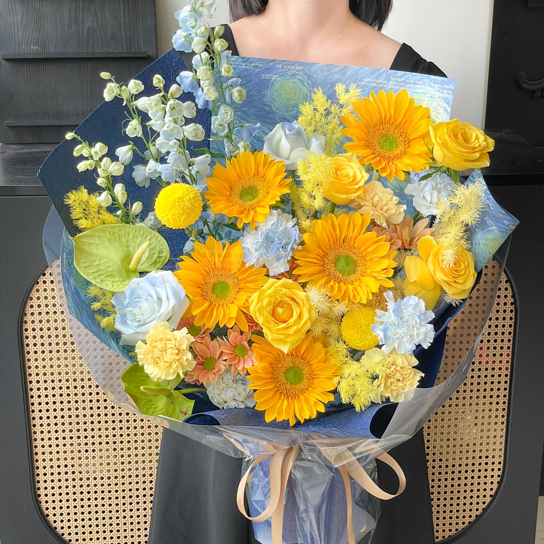 【昨日青空】毕业季5朵向日葵高级感混搭鲜花花束小时达约会生日礼物送女友同学闺蜜朋友长辈同城花店配送上门
