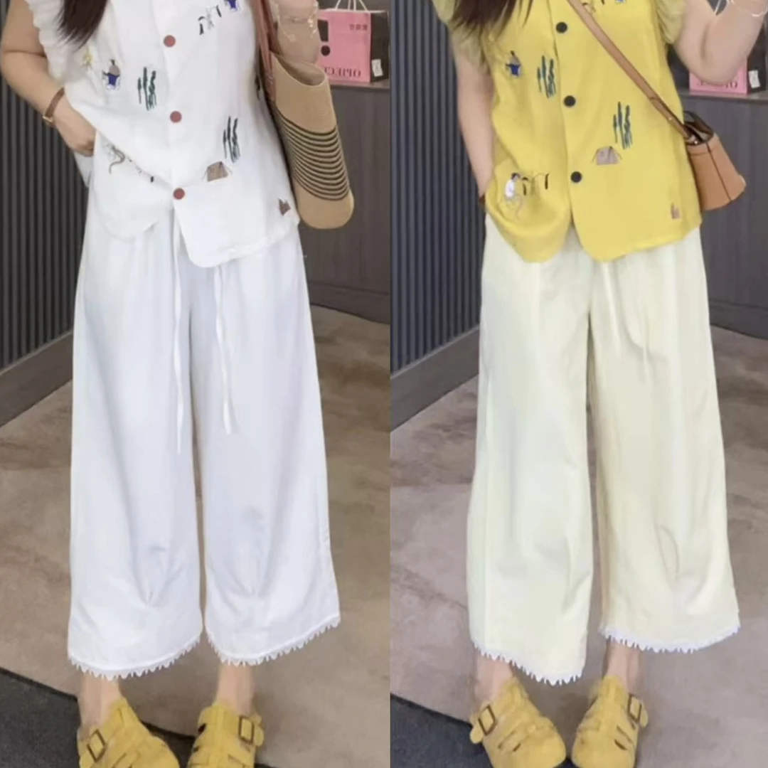 胖胖家*5787-1新款高腰百搭显瘦设计感花边裤