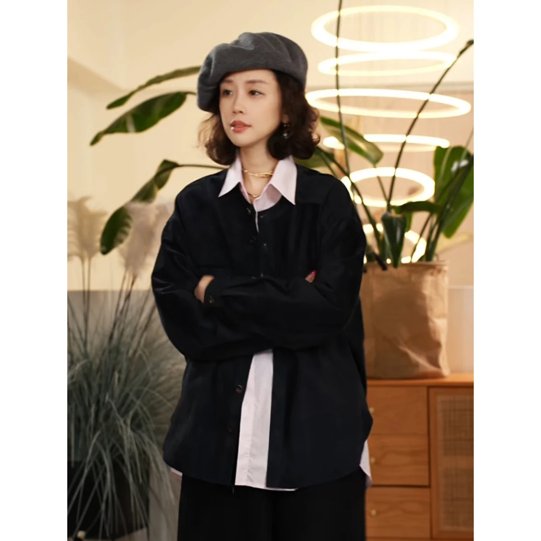 Y【叭哒不惑】牛皮复古圆领皮衣女高级感显瘦百搭外套
