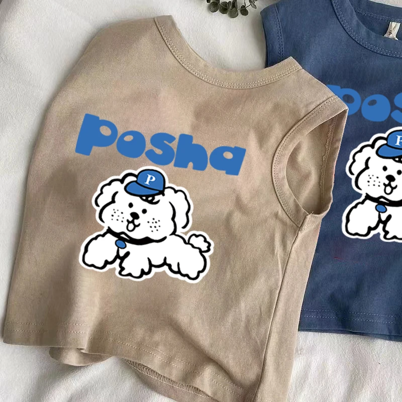 儿童无袖t恤夏季男女童纯棉小背心男童宝宝卡通印花洋气薄款上衣T