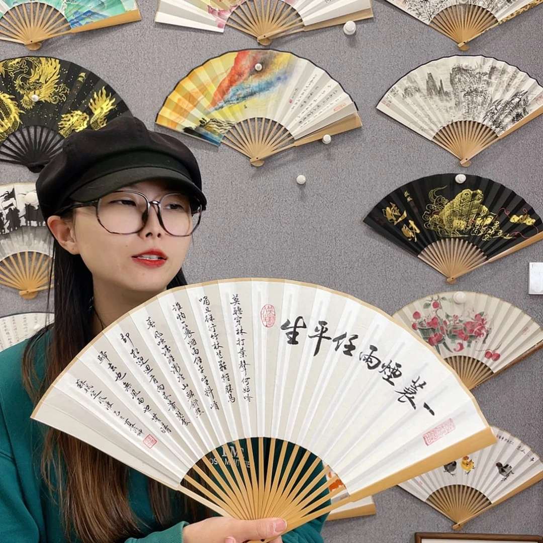 书法95寸玉竹-纯手绘-文玩扇骨（默认粘好）定风波