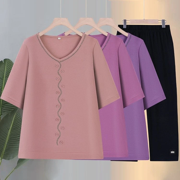 120-250斤夏季新款中老年宽松舒适透气T恤清爽有弹力的妈妈装上衣