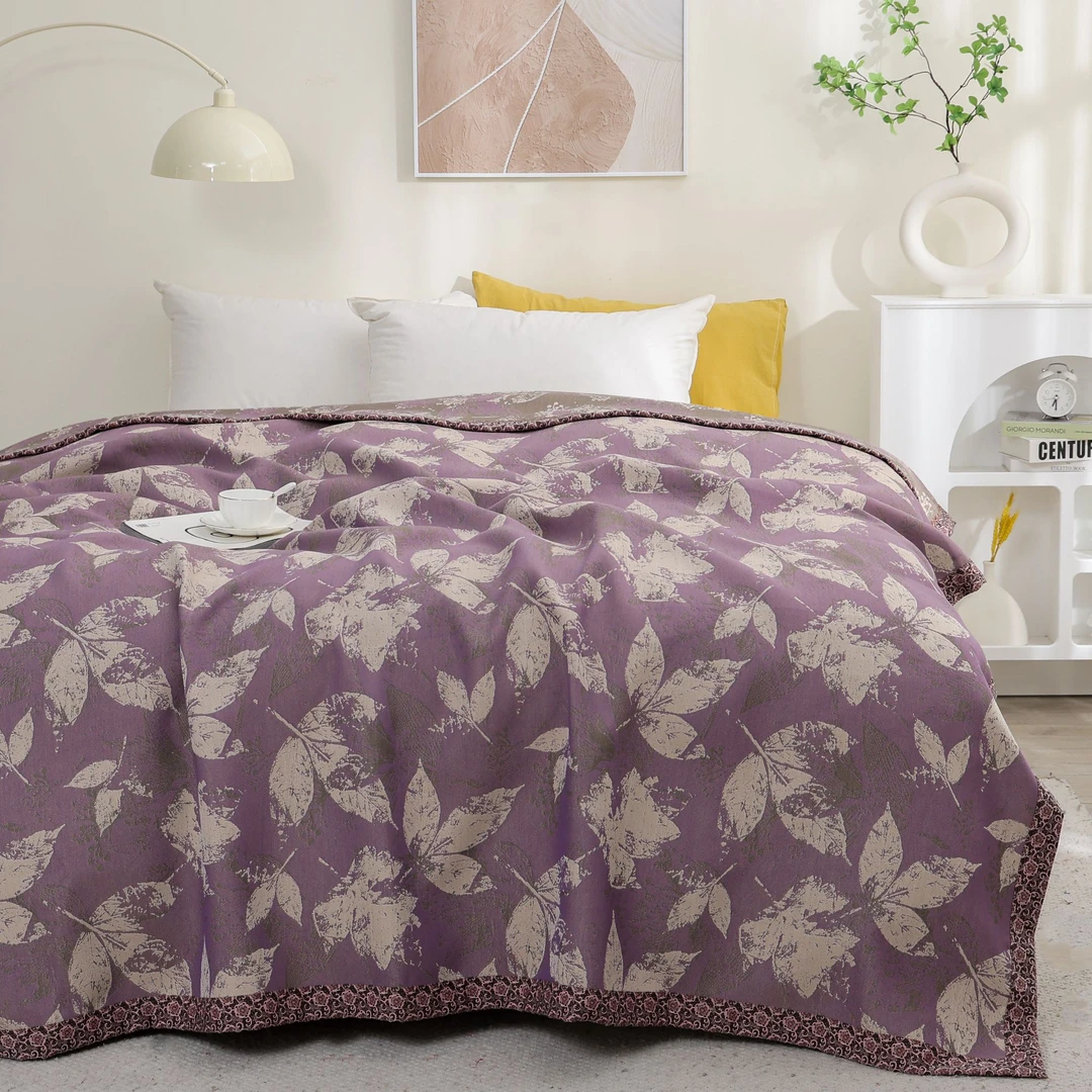 【北奈かわ会社】高端天丝亚麻床盖 200*240 叶知秋紫