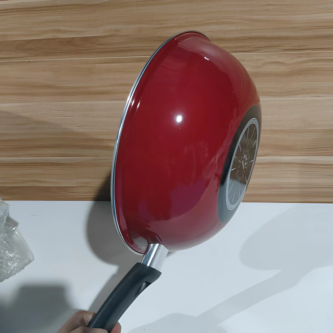 【岩弟专属】珐琅搪瓷玫瑰红色加厚不沾炒锅30CM（微瑕无盖）