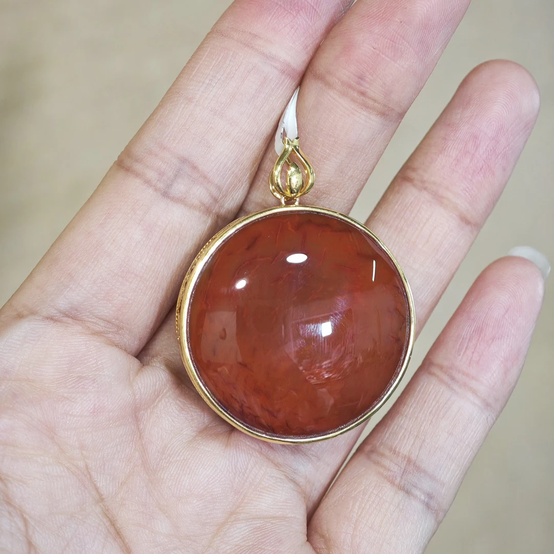 原矿无胶瓦西料柿子锦收藏级吊坠18K镶嵌