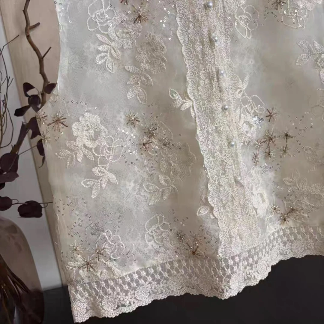 新中式国风马甲女装2025春季宽松别致欧根纱立体刺绣花朵上衣马夹