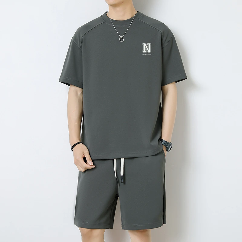 【蛋白冰氧丝】短袖t恤男女同款短袖套装宽松短袖套装纯色T恤套装