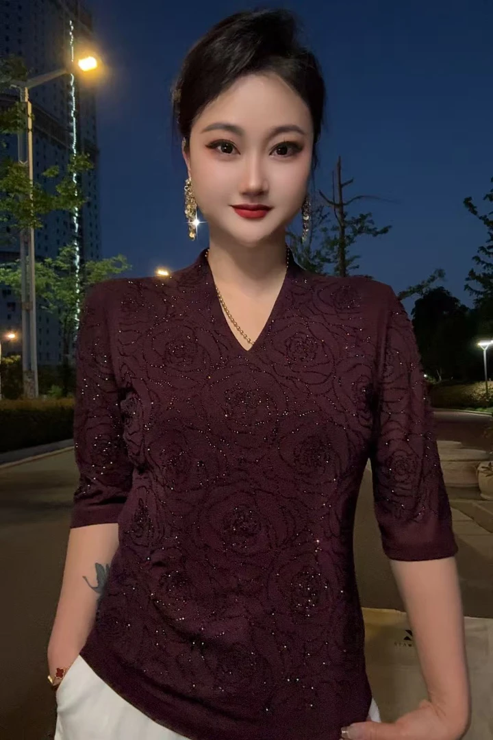 【香香爆款25#新花】短袖T恤烫钻欧货显瘦百搭上衣休闲打底衫