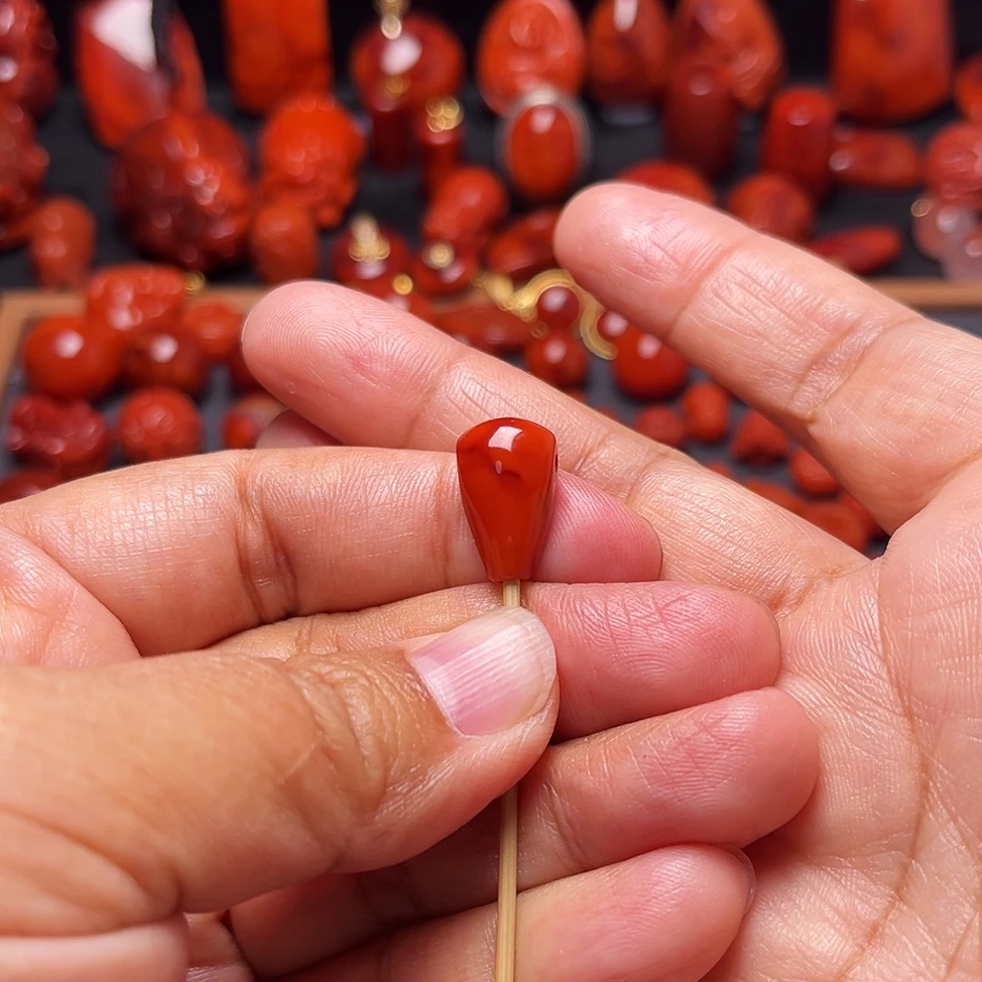 南红玛瑙未镶嵌配饰火焰纹满肉三通9.8mm