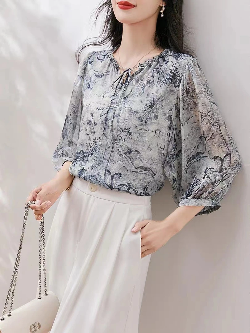 七分袖碎花上衣 外贸单  7079