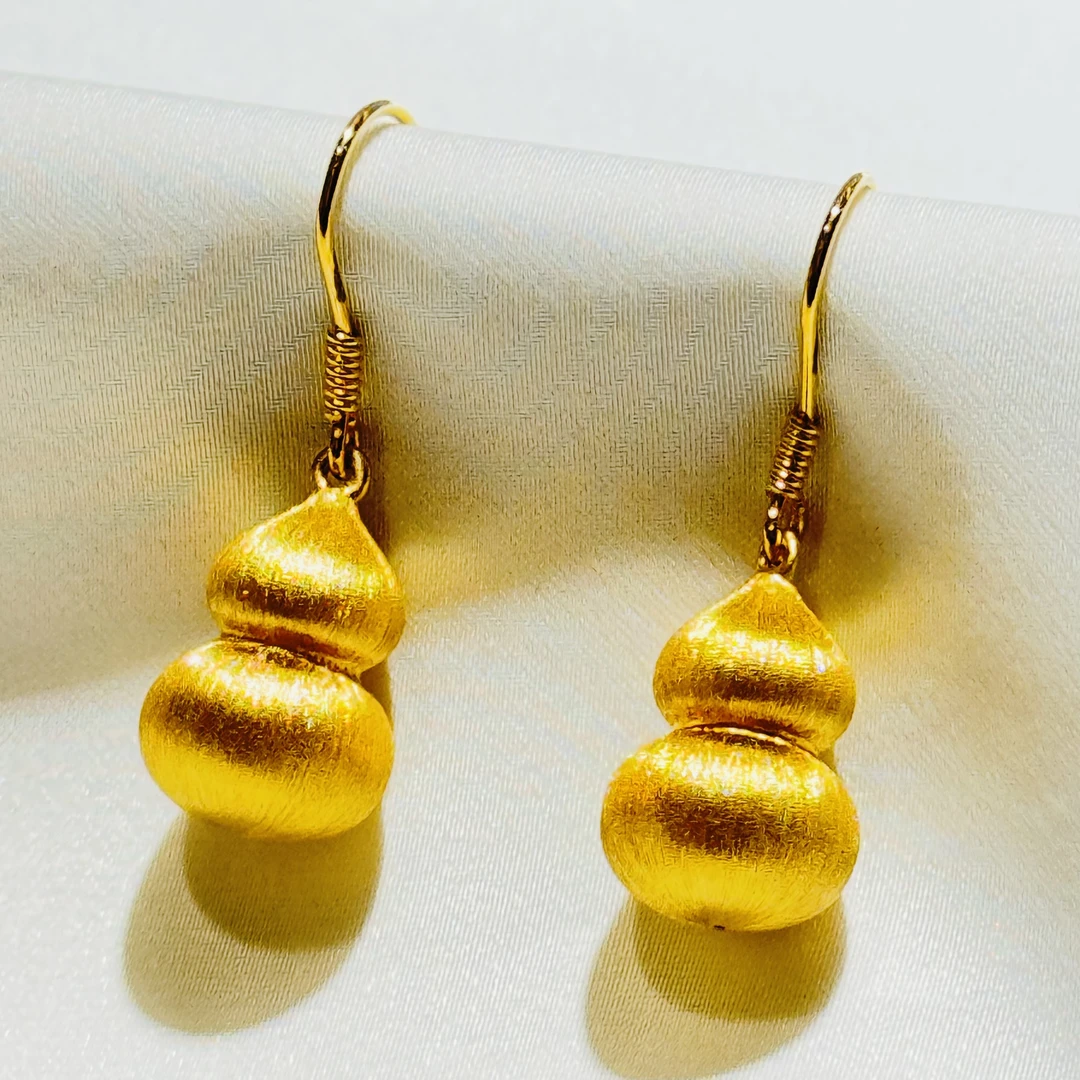 黄金足金999 拉丝宝葫芦耳坠耳环