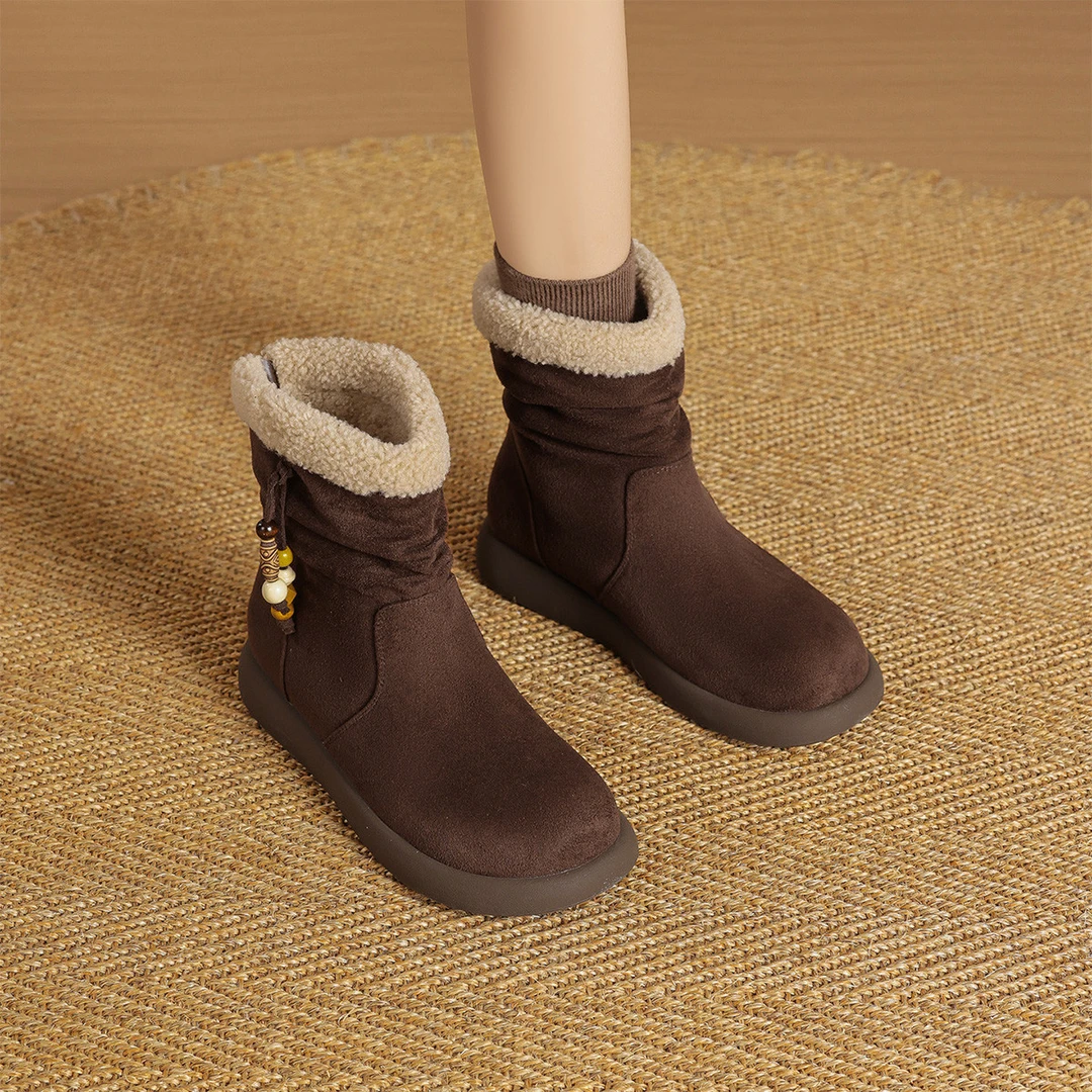 华耐雪地靴女2025秋冬新款复古美拉德短靴加绒保暖勃肯毛毛鞋短靴