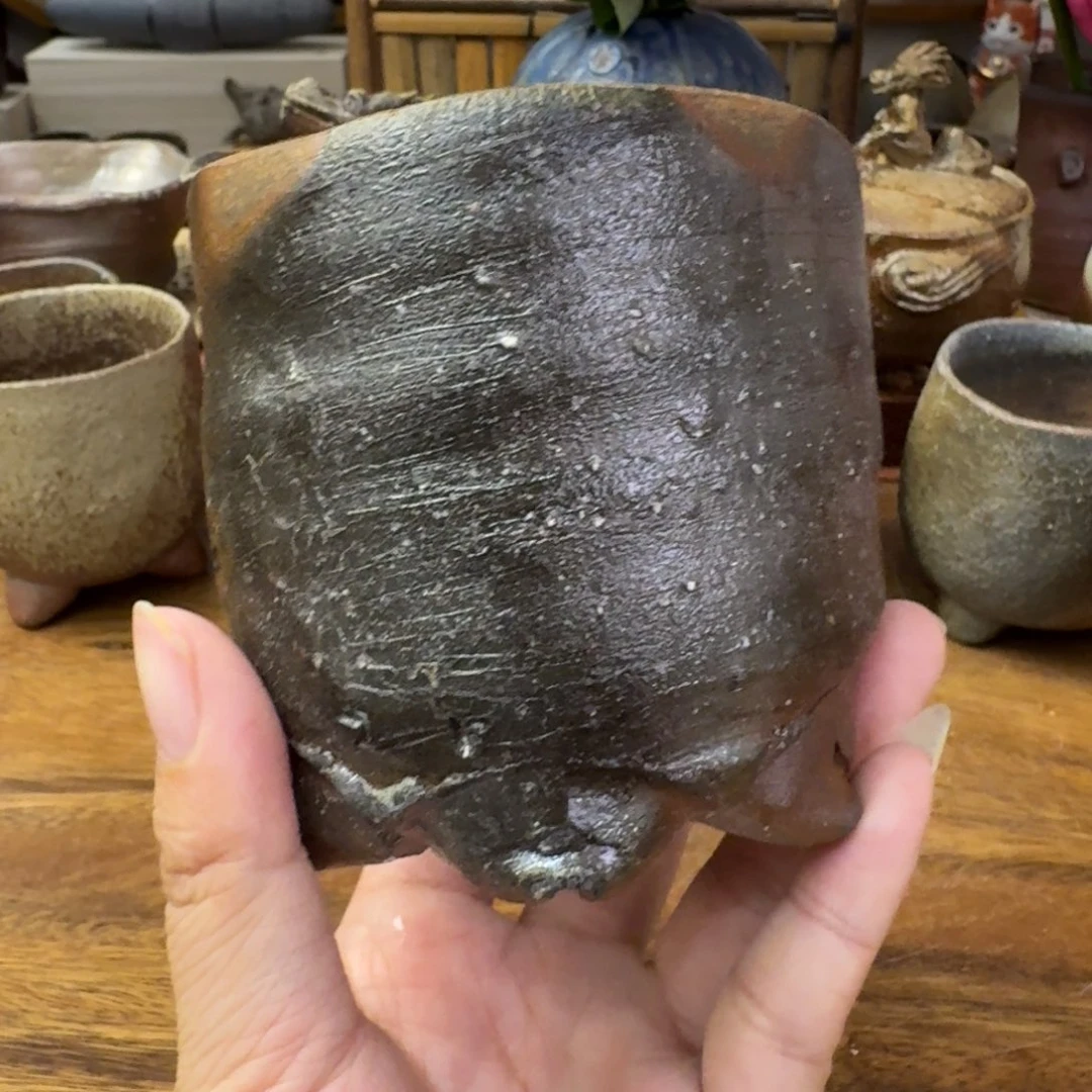 流***情末石泰林备前烧象足杯福利一口价