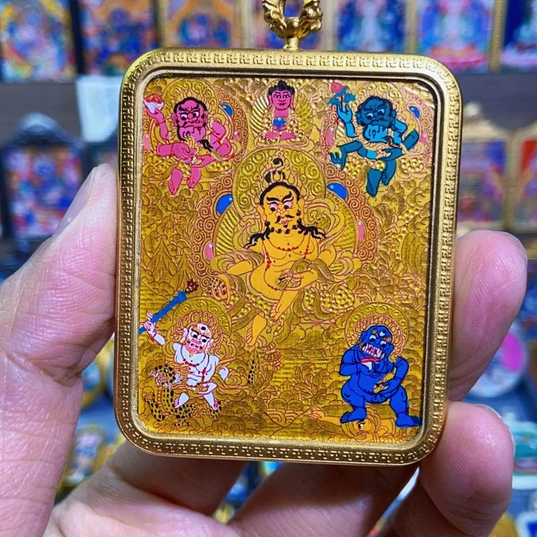 吊坠纯手绘唐卡五路财神
