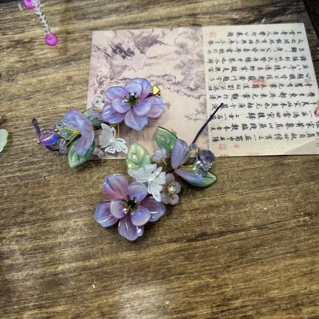 新紫色琉璃对夹。前尘梦古风汉服配饰
