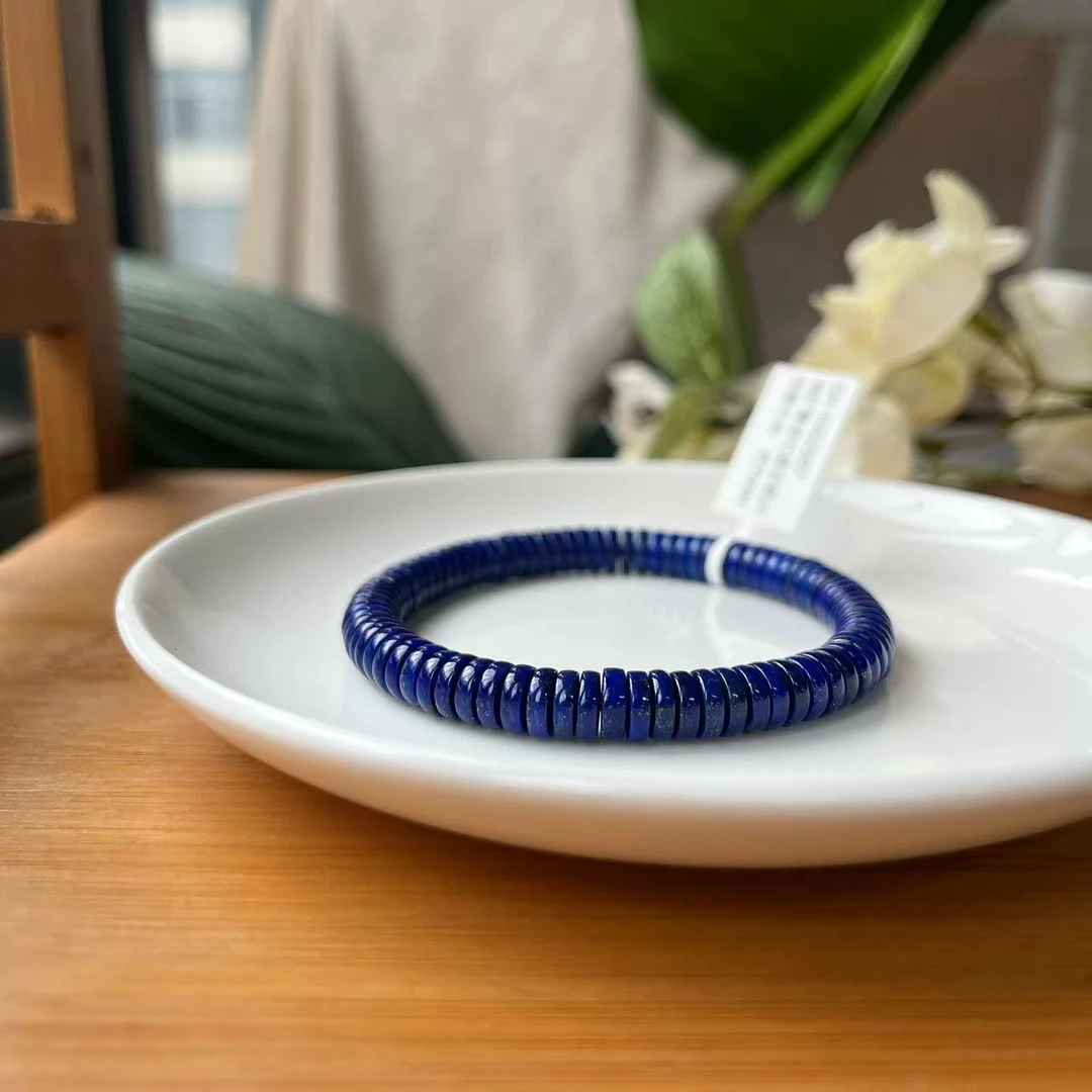 【郭老师】约7mm（带金）原矿青金石直切药片单圈手串