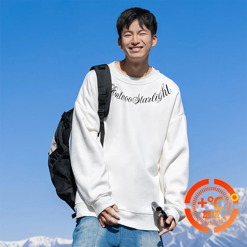 迈特优冬季加绒卫衣宽松男圆领印花韩版上衣百搭男上衣长袖 1740