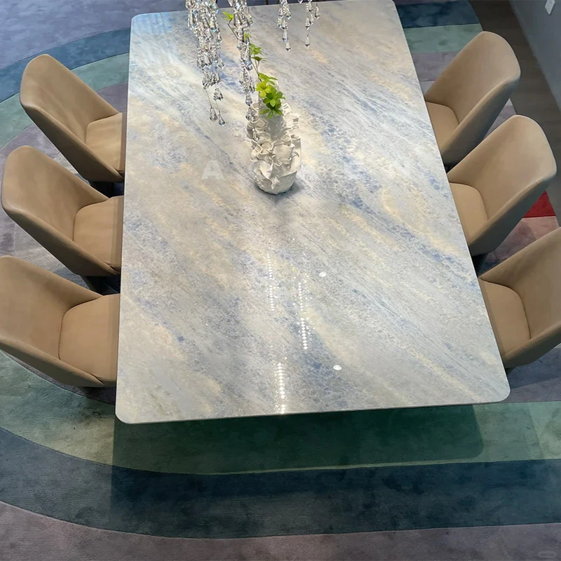 【蓝水晶】奢石餐桌意式极简高级感天然进口高档家用方形圆形餐桌