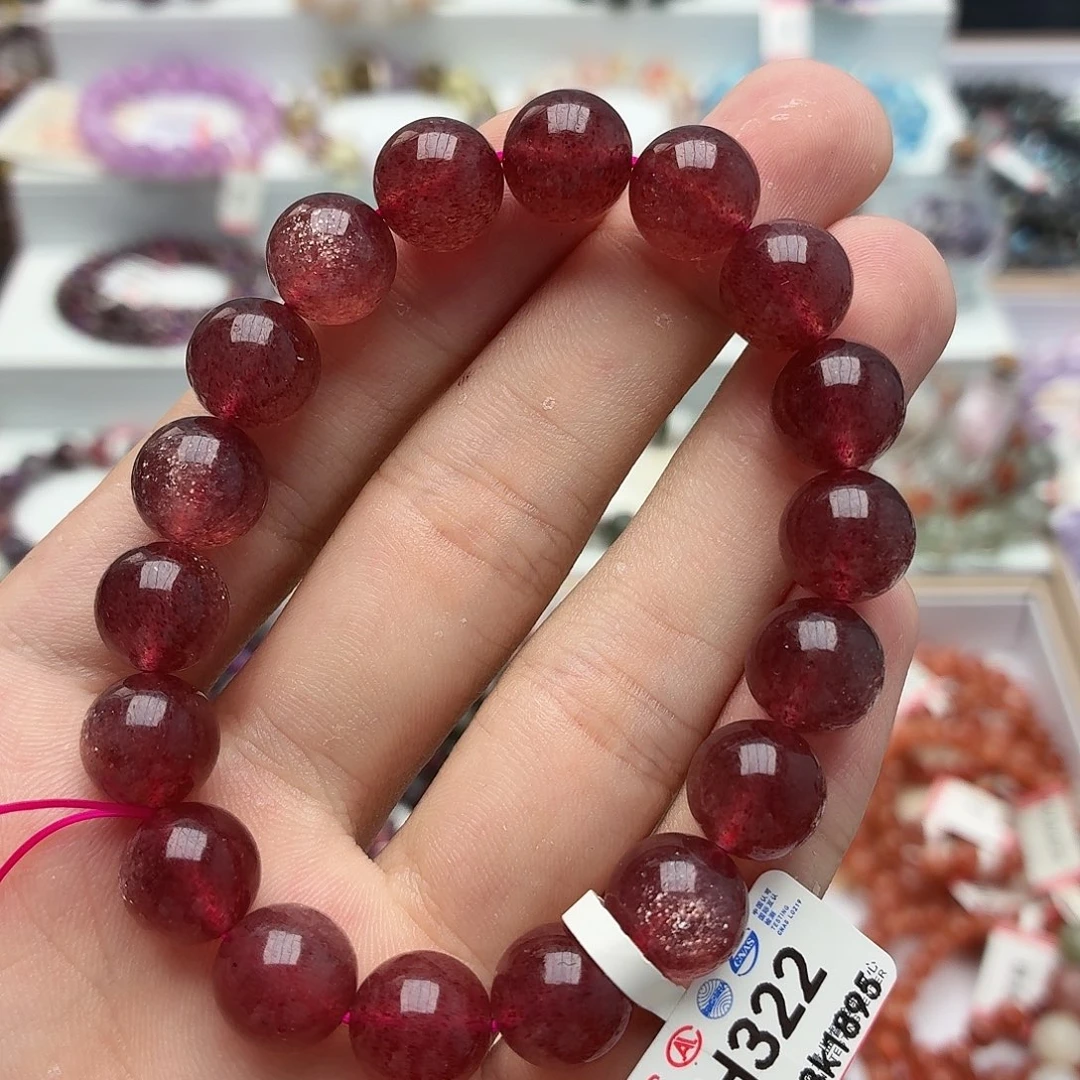 石英质玉手链未镶嵌H322鸽血红草莓晶11.1m