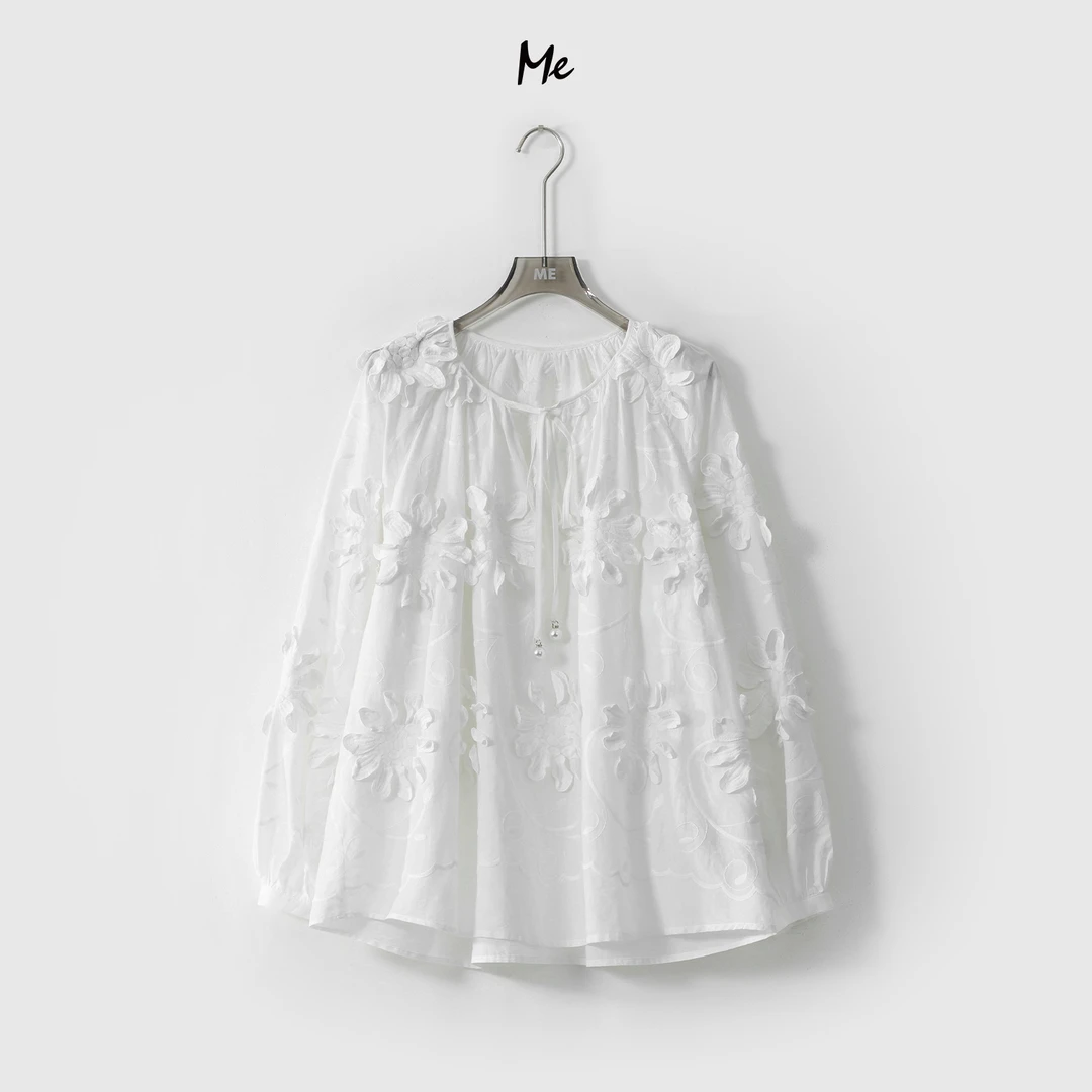 ME【丽莉岛】100棉重工浮雕显瘦纸片人时尚百搭一手长上衣MESS1346