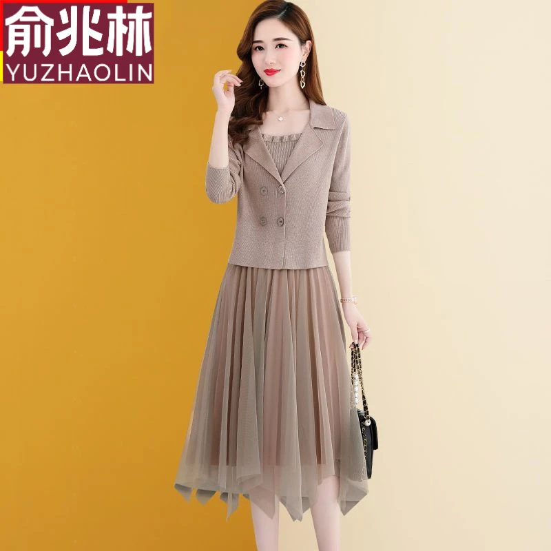 羊毛套装连衣裙2023年新款女装时尚洋气高档春秋冬毛衣裙子两件套