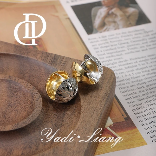 925银耳饰 梁雅帝新品【霹雳娇娃金银撞色】镭射切割设计款纯银耳饰