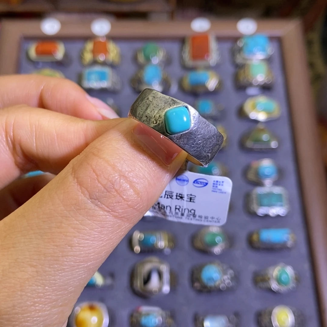 绿松石银S925镶嵌戒指