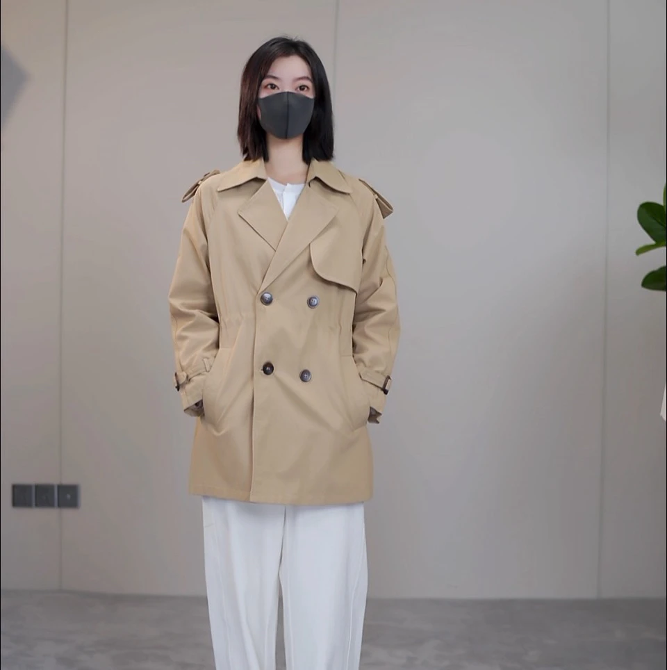 卡其色中长款宽松休闲气质时尚春秋季女装风衣外套