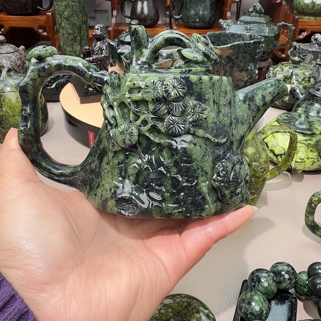 富***祥蛇纹石玉未镶嵌藏玉药王石茶壶