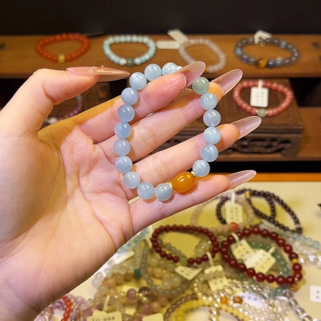 水晶手链银S925镶嵌海蓝1391