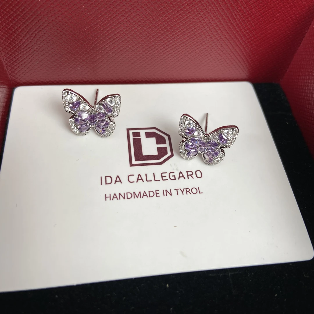 铜合金耳饰 《货号9129》9044紫色满镶高碳蝴蝶耳钉