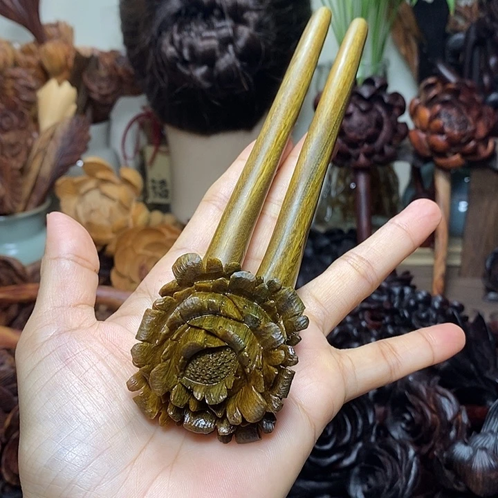 维腊木(绿檀)牡丹花双排钗