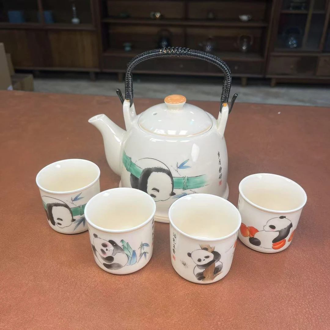 豆黄熊猫（岁月静好-提梁壶-大）+豆黄熊猫(4杯不同）-3019