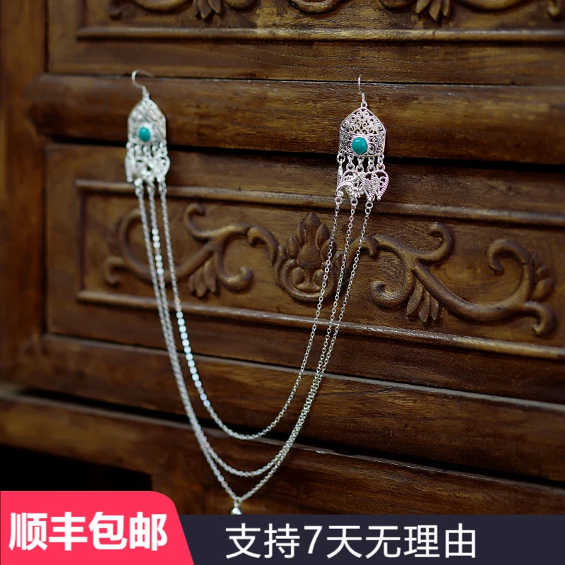4款足银999耳钩大耳链气质手工个性演出蒙古民族风耳饰