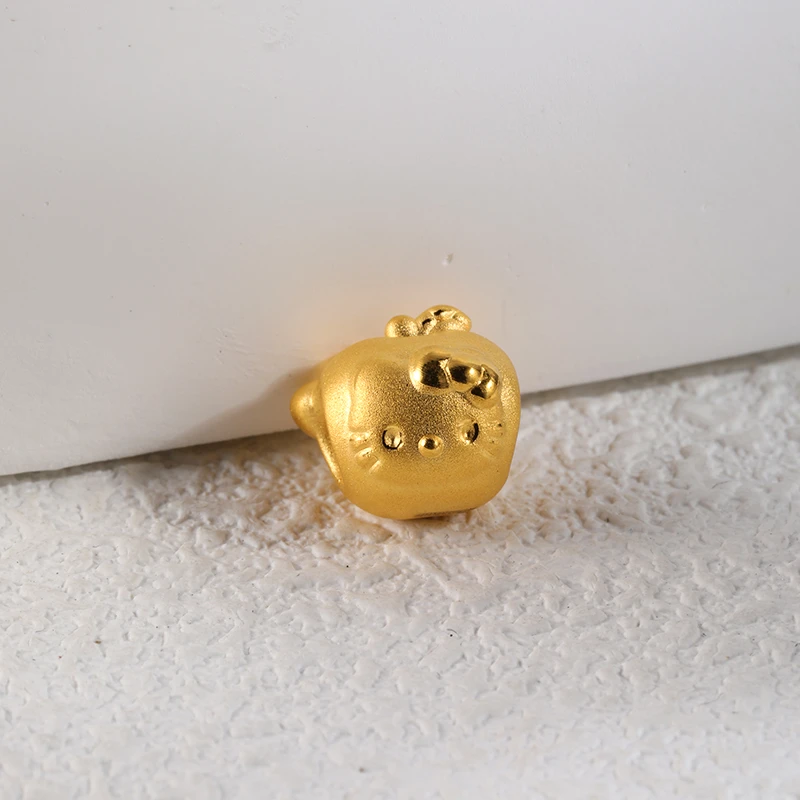 足金999苹果kitty素金3D硬金转运珠手串